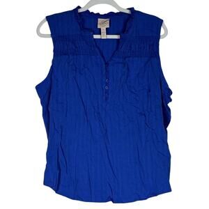 NWT Women's Blue Sleeveless St. John's Bay Blouse Lightweight Summer Casual XL